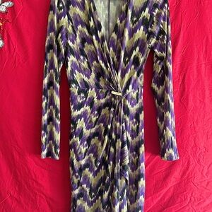 Michael Kors Long Sleeve Purple and Gold Wrap style Dress Size Small